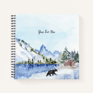Carnet Montagnes, Lac, Arbres, Cabine, Bear Winter Scene