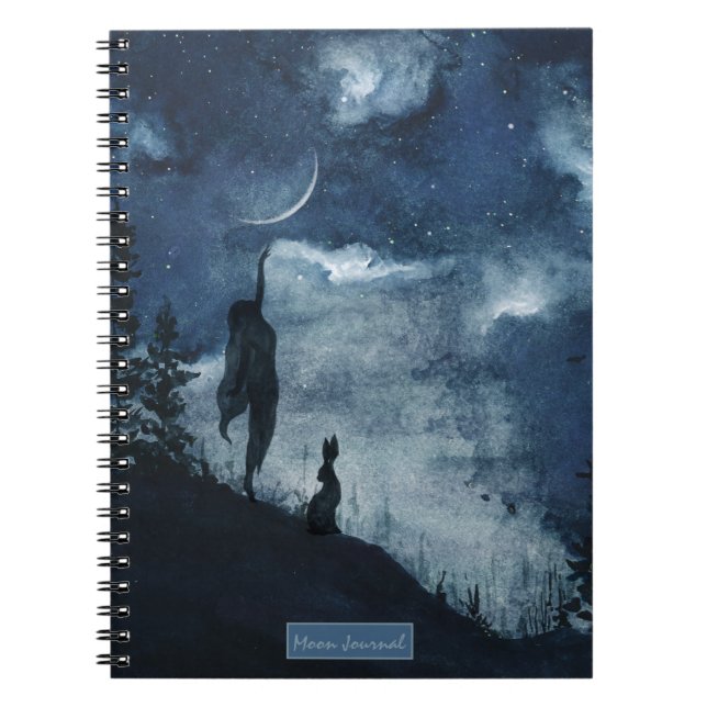 Carnet Moody bleu aquarelle lune déesse personnalisée (Devant)