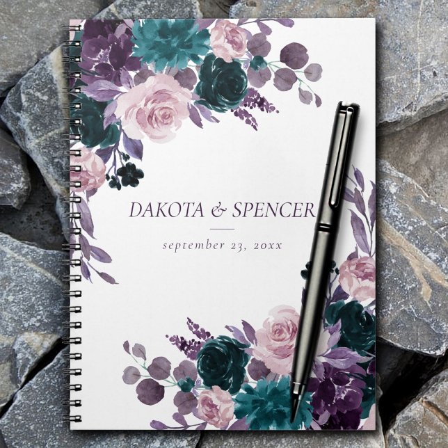 Carnet Moody Boho | Eggplant pourpre et bouquet de rose T (Créateur téléchargé)