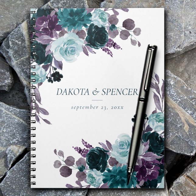 Carnet Moody Boho | Turquoise et violet Rose Floral Custo (Créateur téléchargé)
