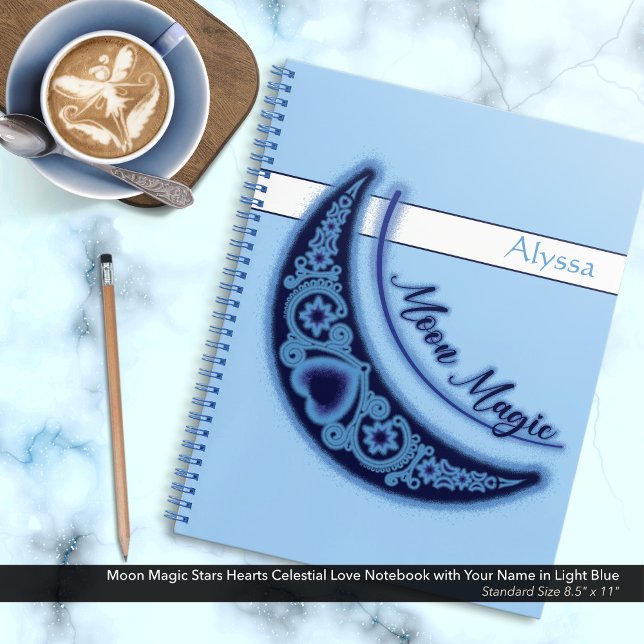 Carnet Moon Magic Stars Hearts Celestial Love Name (Moon Magic Stars Hearts Celestial Love Notebook in Light Blue Personalized with Your Name.)