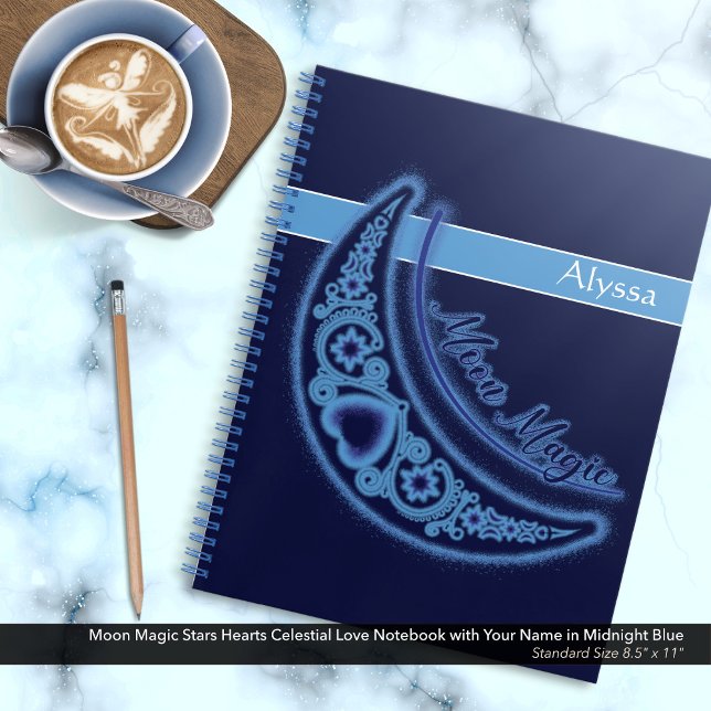 Carnet Moon Magic Stars Hearts Celestial Love Name (Moon Magic Stars Hearts Celestial Love Notebook in Midnight Blue Personalized with Your Name.)
