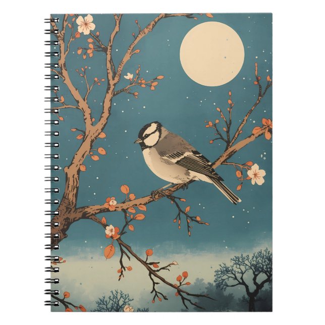 Carnet Moonlit Bird on Blossom Branch Notebook (Devant)