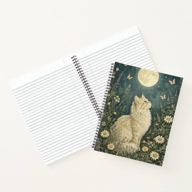 Carnet Moonlit Cream Cat Botanical Painting (Intérieur)