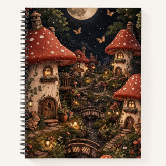 Carnet Moonlit Mushroom Village Fantasy Art