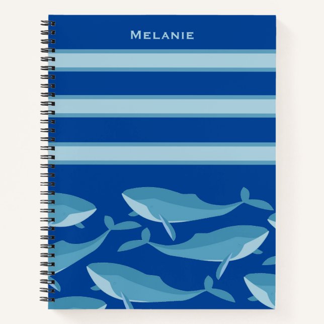 Carnet Morceau de baleines nager bleu foncé Personnalisé (Devant)