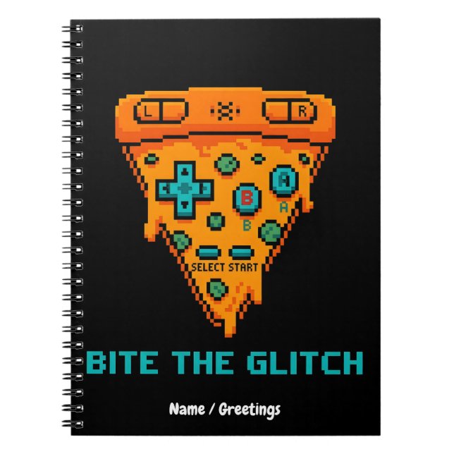 Carnet Mords le Bug Retro Pizza Gamer Pixel 8 Bits (Devant)