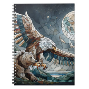 Carnet Mosaic Ai Art Ours Brown et Pleine lune d'aigle