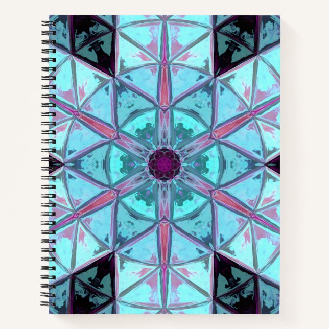 Carnet Mosaic Kaleidoscope Fleur Bleu et Rouge (Devant)