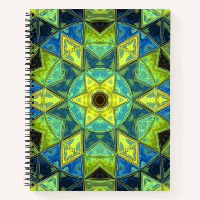 Carnet Mosaic Kaleidoscope Fleur Jaune et Bleu (Devant)
