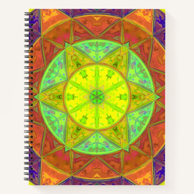 Carnet Mosaic Kaleidoscope Fleur Jaune Vert et Orange (Devant)