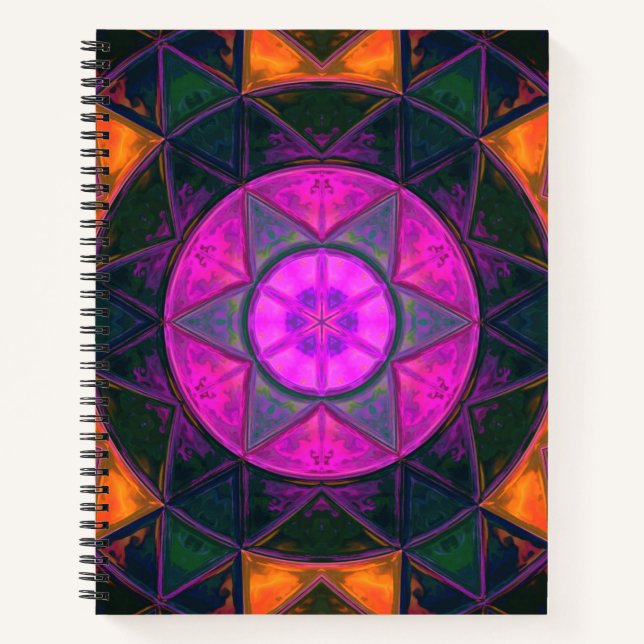 Carnet Mosaic Kaleidoscope Fleur rose violet et orange (Devant)