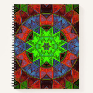Carnet Mosaic Kaleidoscope Fleur Vert Bleu et Rouge
