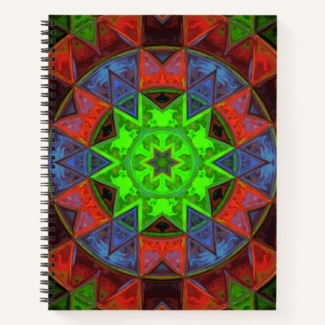 Carnet Mosaic Kaleidoscope Fleur Vert Bleu et Rouge (Devant)