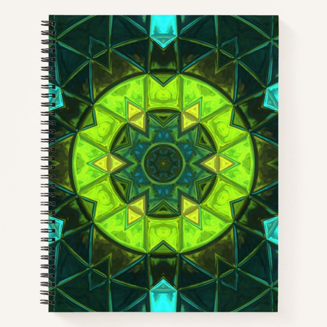 Carnet Mosaic Kaleidoscope Fleur Vert et Bleu (Devant)