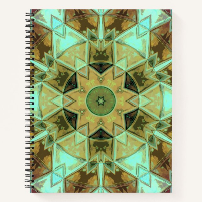 Carnet Mosaic Kaleidoscope Fleur Vert et Brown (Devant)
