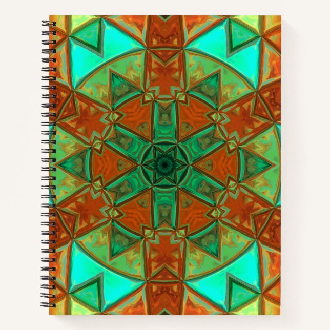 Carnet Mosaic Kaleidoscope Fleur vert et orange (Devant)