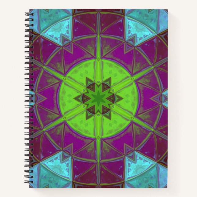 Carnet Mosaic Kaleidoscope Fleur vert pourpre et bleu (Devant)