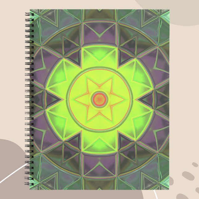 Carnet Mosaic Kaleidoscope Fleur vert pourpre et jaune (Créateur téléchargé)