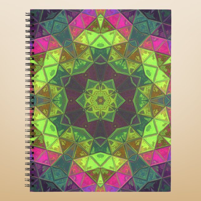Carnet Mosaic Kaleidoscope Fleur vert rose et pourpre (Créateur téléchargé)