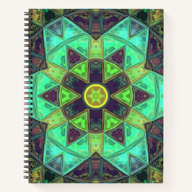 Carnet Mosaic Kaleidoscope Fleur vert Turquoise et violet (Devant)