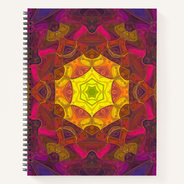 Carnet Mosaic Mandala Flower jaune rose et violet (Devant)