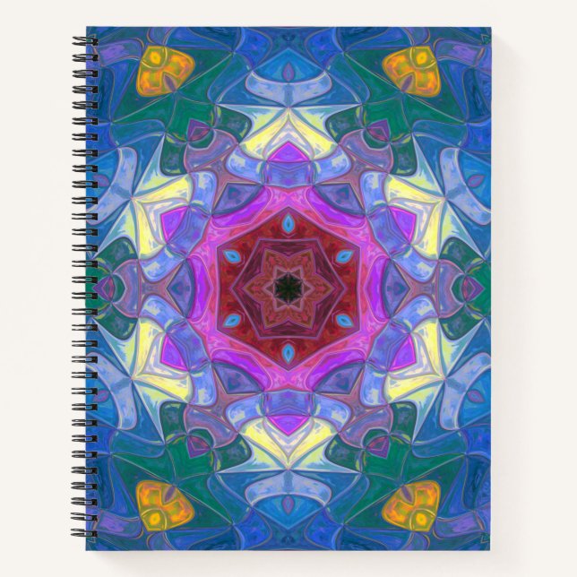 Carnet Mosaic Mandala Flower rose bleu et jaune (Devant)