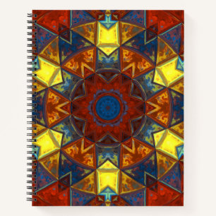 Carnet Mosaic Mandala Flower rouge jaune et bleu