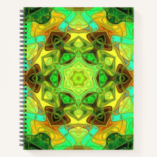 Carnet Mosaic Mandala Flower vert bleu et jaune
