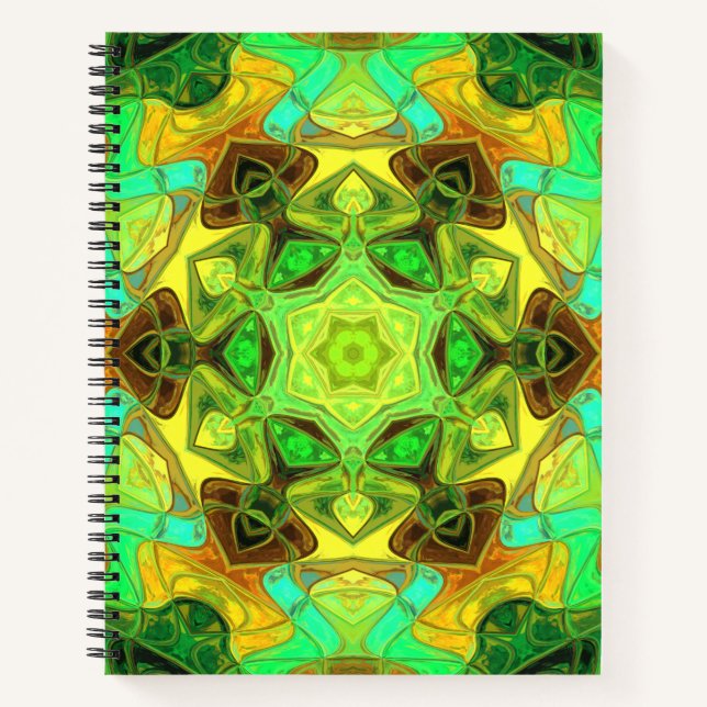 Carnet Mosaic Mandala Flower vert bleu et jaune (Devant)