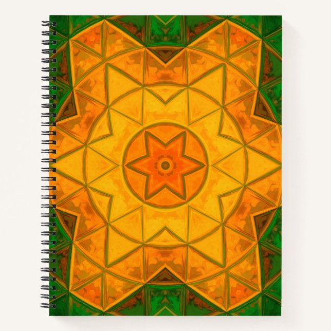 Carnet Mosaic Mandala Flower vert et jaune (Devant)