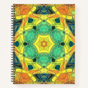 Carnet Mosaic Mandala Flower vert jaune bleu et orange