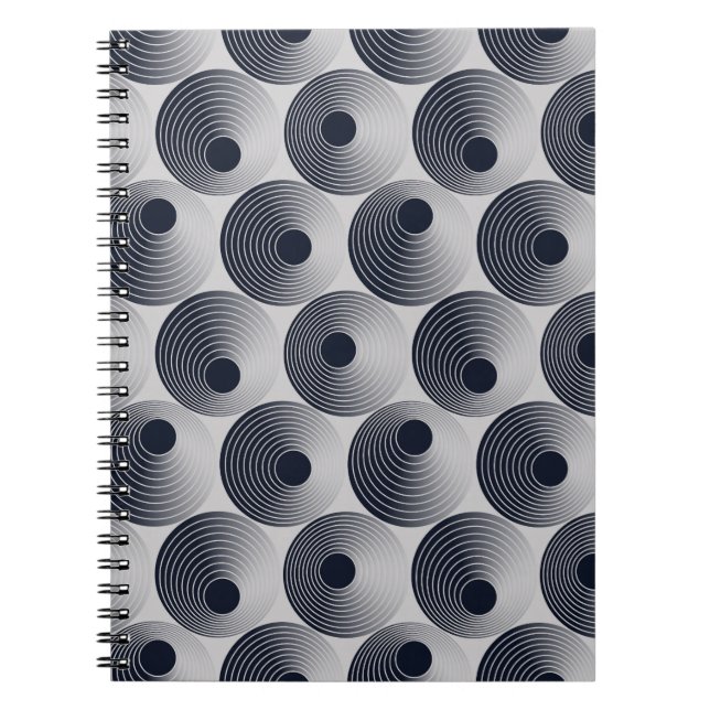 Carnet Mosaïque argent-noir : texture des anneaux concent (Devant)