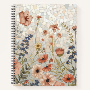 Carnet Mosaïque de fleurs sauvages Vitrail Botanique Flor