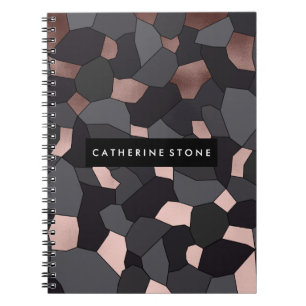 Carnet Mosaïque grise et noire d'or rose élégant élé