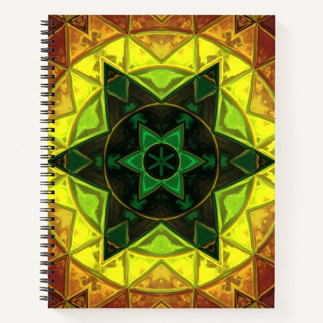 Carnet Mosaïque Kaleidoscope Fleur vert et jaune (Devant)
