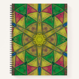 Carnet Mosaïque Kaleidoscope Fleur vert Jaune et rouge