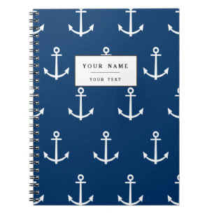 Carnet Motif 1 d'Ancres de bleu marine