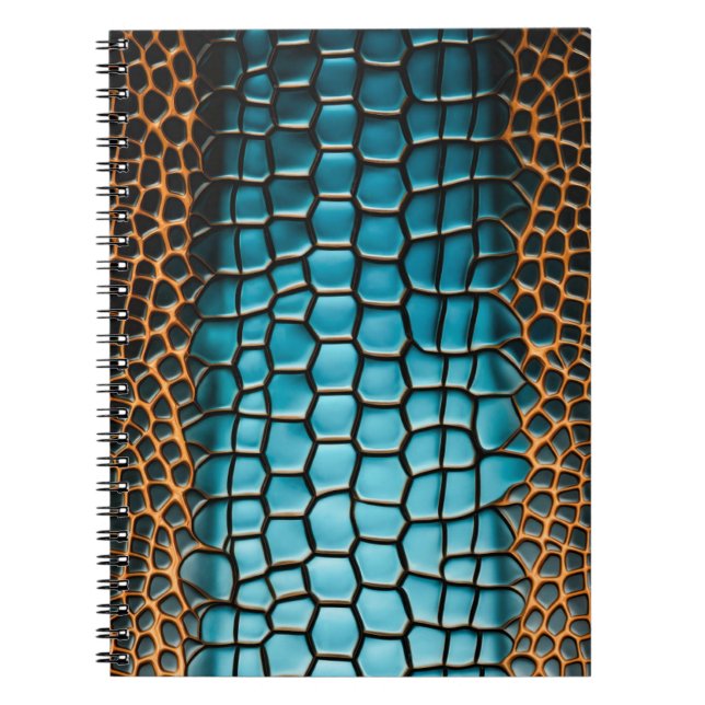 Carnet Motif à écailles de reptile noir et or turquoise (Devant)