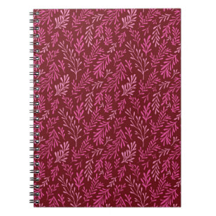 Carnet Motif à feuilles tropicales de Bourgogne et rose