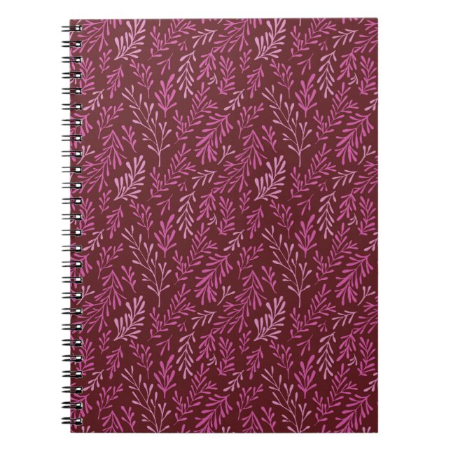 Carnet Motif à feuilles tropicales de Bourgogne et rose (Devant)