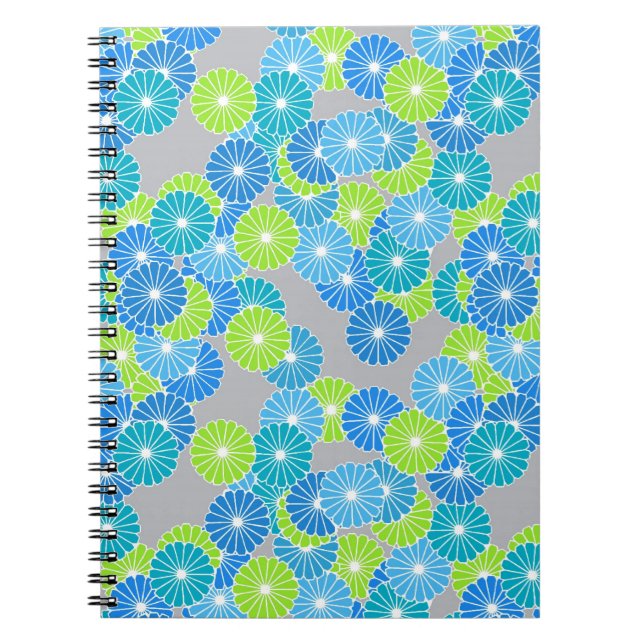 Carnet Motif à fleurs Art Déco - bleu et vert citron (Devant)