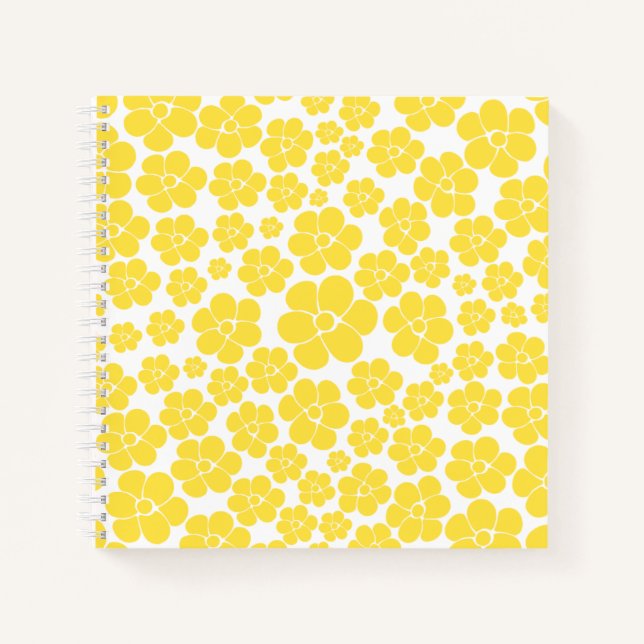 Carnet Motif à fleurs - Citron jaune et blanc (Devant)