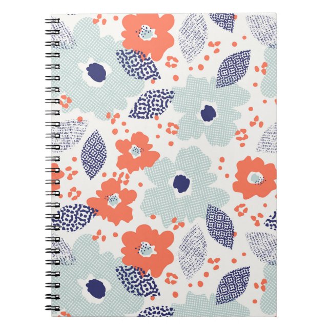 Carnet Motif à fleurs moderne orange et bleu (Devant)