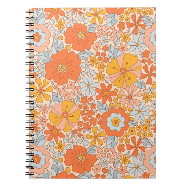 Carnet Motif à fleurs Orange Retro (Devant)