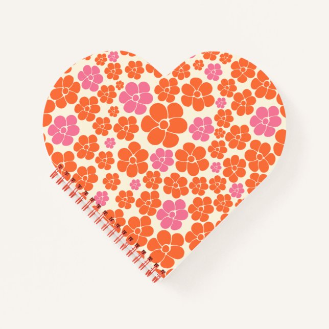 Carnet Motif à fleurs - rose, orange et crème (Devant)
