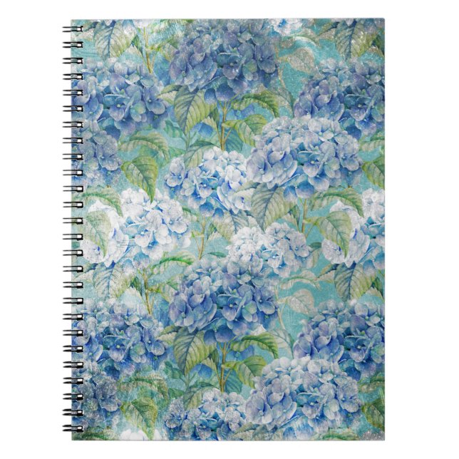 Carnet Motif à fleurs Vintage bleu Hydrangea (Devant)