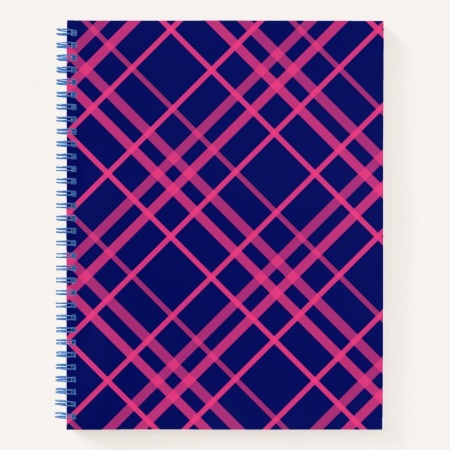 Carnet Motif à lignes à carreaux rose sur bleu  (Devant)