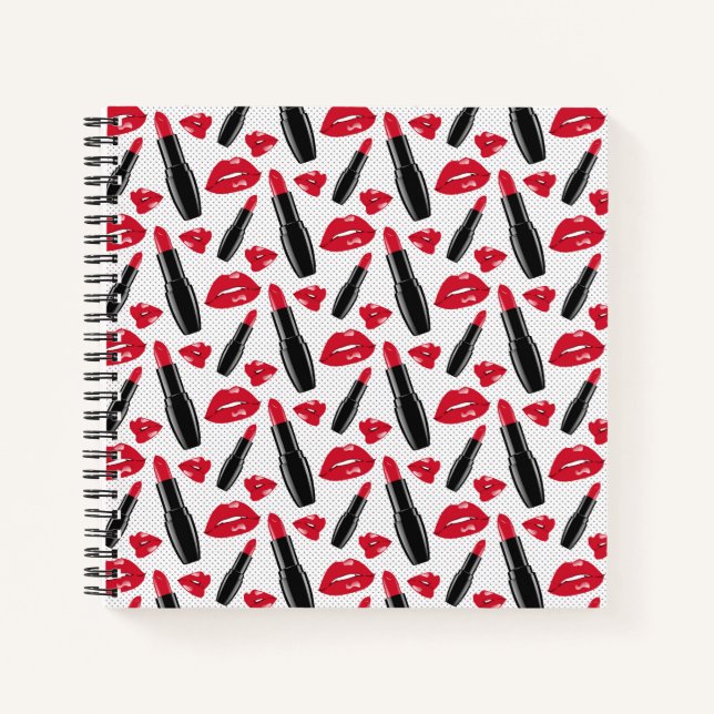 Carnet Motif À Pointe Polka Lipstick Et Lèvres (Devant)