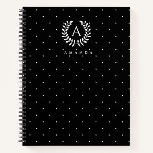 Carnet Motif à pois monogramme laurier blanc sur fond noi